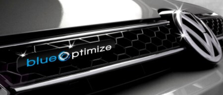 BlueOptimize logo on a Volkswagen Grille