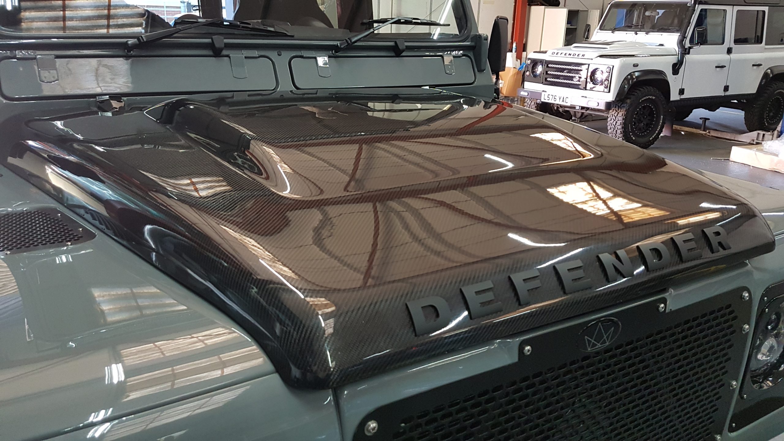 Land Rover Defender Puma style carbon fibre bonnet