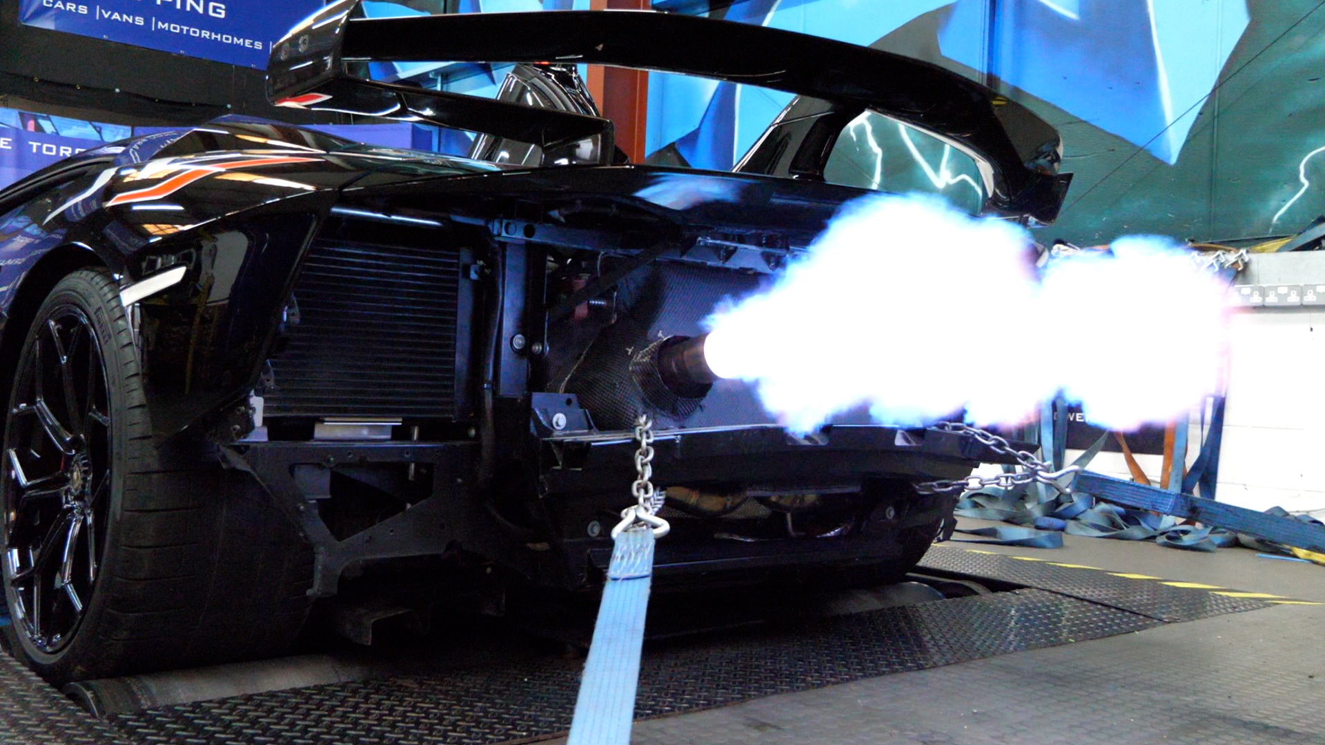 Lamborghini Aventador SVJ Blue Exhaust Flames