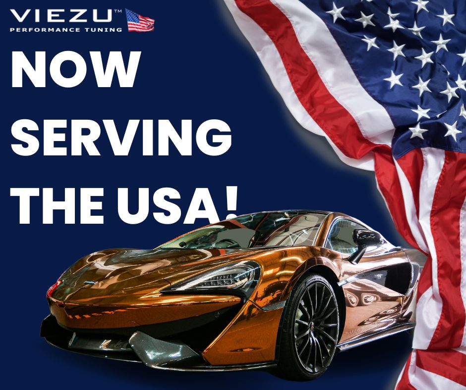 Gold Mclaren with the stars and stripes flag in the background for VEIZU USA